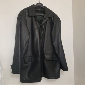 DANIER Black Leather Trench Long Soft Jacket Men's